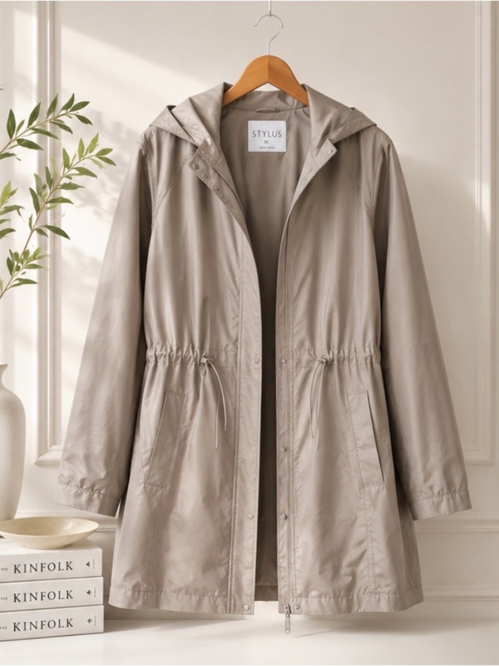 Stylus Women’s Hooded Lightweight Parka Jacket – Taupe – Size XL